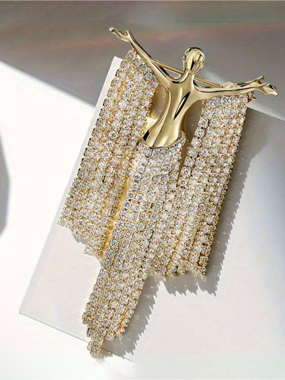 Monaco Gold Crystal Tassel Dancer Brooch